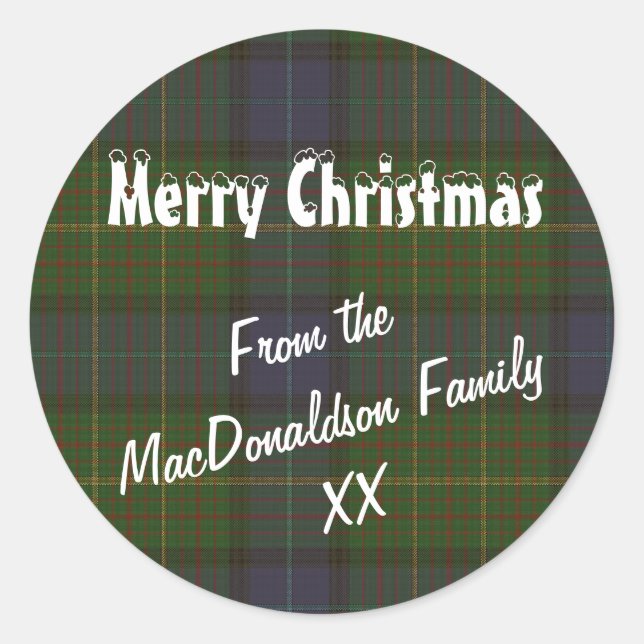 Green tartan plaid Merry Christmas Classic Round Sticker (Front)