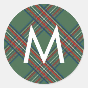 Green Tartan Plaid Monogram Classic Round Sticker