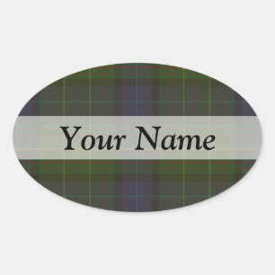 Green tartan plaid oval sticker