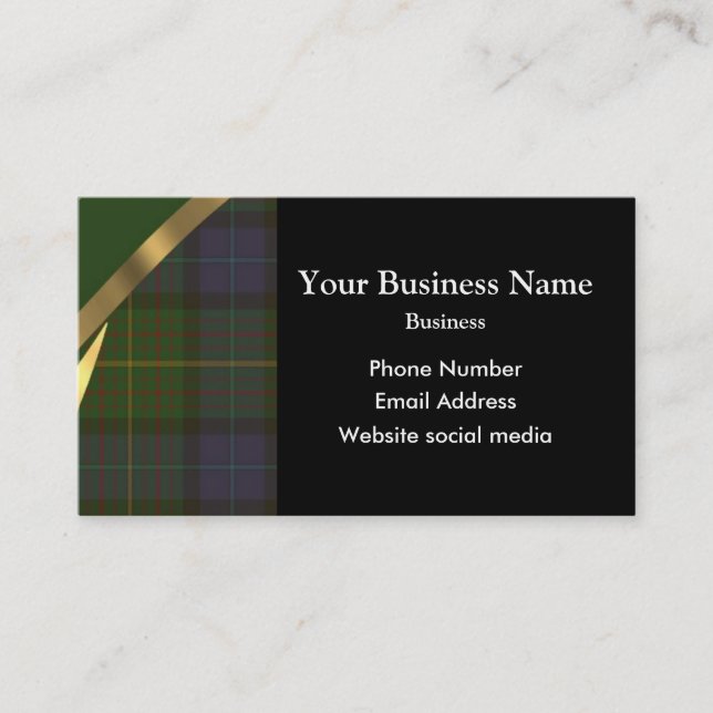 Green tartan plaid pattern business card (Front)