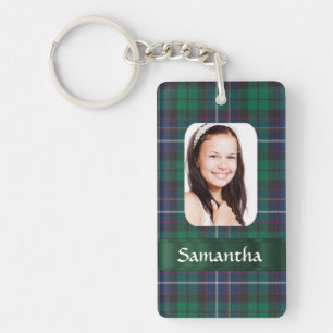 Green tartan plaid photo template keychain