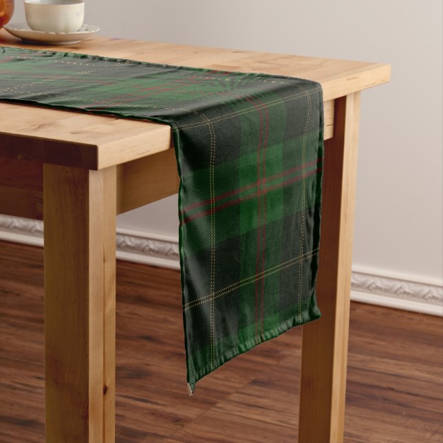 Green Tartan Plaid Scottish Pattern Short Table Runner (In Situ)