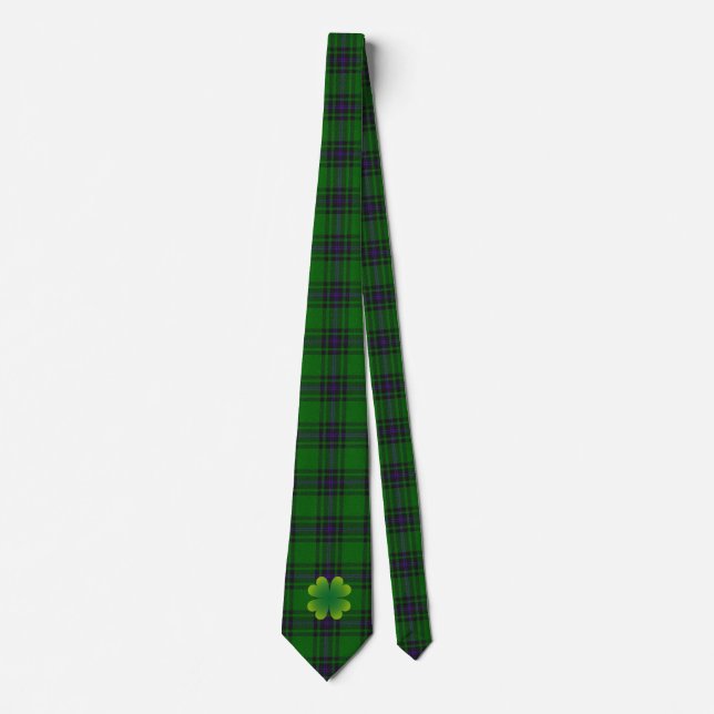Green Tartan (Plaid) & Shamrock St Patrick's Day Tie (Front)