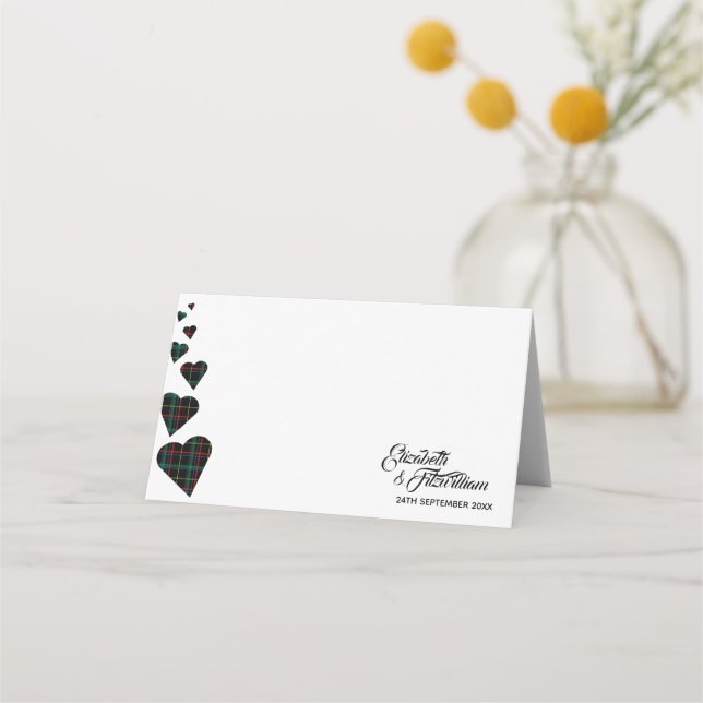 Green Tartan Table Place Card or Escort Card (Front)