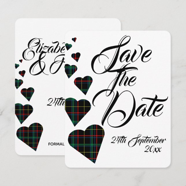 Green Tartan Wedding Save The Date Invitation (Front/Back)