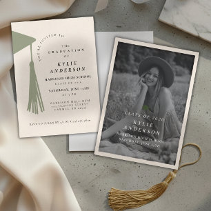 Green Tassel Senior Photo High School Graduation Invitation