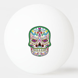 Green Tattoo Flowers Sugar Skulls Ping Pong Ball