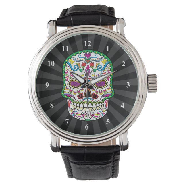Green Tattoo Flowers Sugar Skulls Watch (Front)