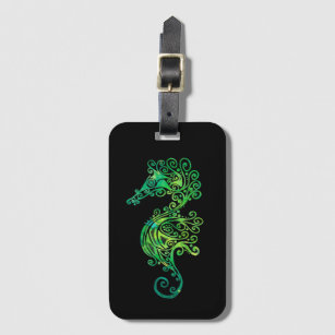 Green Tattoo Seahorse Luggage Tag