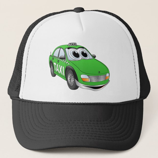 Green Taxi Cab Cartoon Trucker Hat (Front)