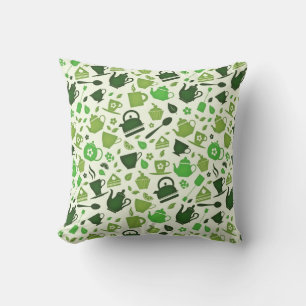 Green Tea Flat Pattern Throw Pillow