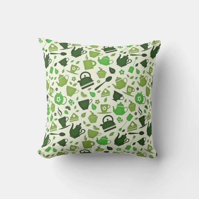 Green Tea Flat Pattern Throw Pillow (Front)