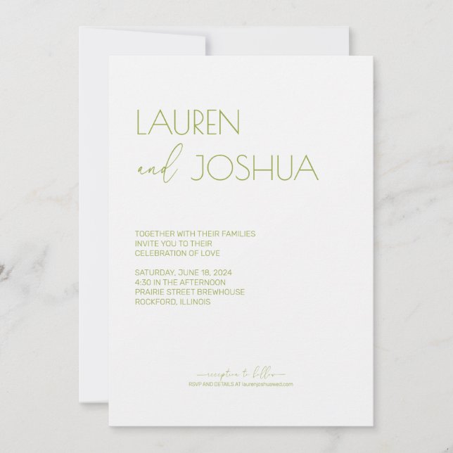 Green Tea • Modern Minimalist Script Wedding Invitation (Front)