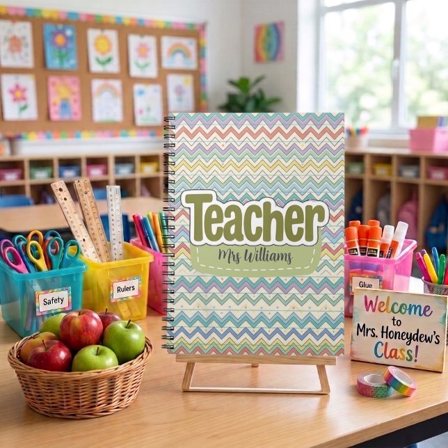 Green Teacher Back to School Retro Pattern  Notebook (Creator Uploaded)