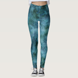 Green Teal Aqua Blue Earth Ocean Marble Abstract Leggings