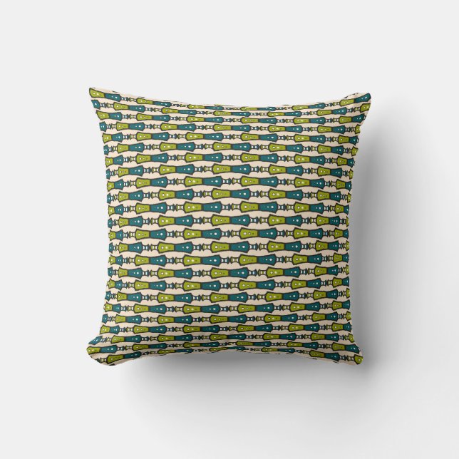 Green Teal Black Cream Tribal Pillow or Cushion (Front)