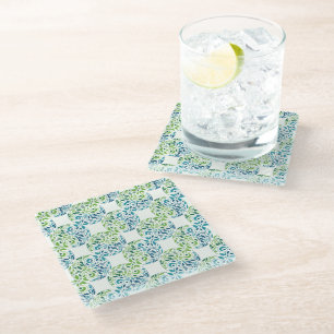 Green Teal Bloom Pattern Coaster