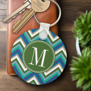 Green & Teal Chevron Pattern with Monogram Keychain