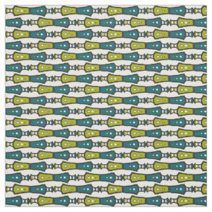 Green Teal Ecru Black Abstract Tribal Design Fabric