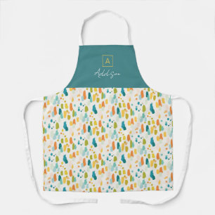 Green Teal Gold Abstract Personalized Monogram Apron