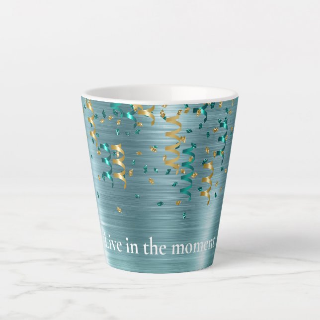 Green Teal Gold Confetti Latte Mug (Front)
