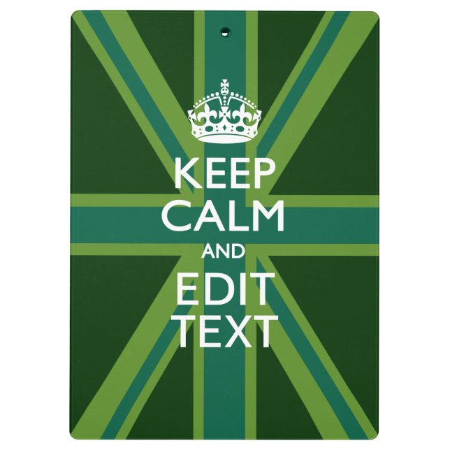 Green Teal Keep Calm And Get Your Text Union Jack Clipboard (Back)