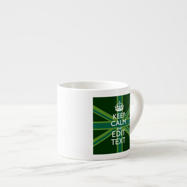 Green Teal Keep Calm And Get Your Text Union Jack Espresso Cup (Front Right)