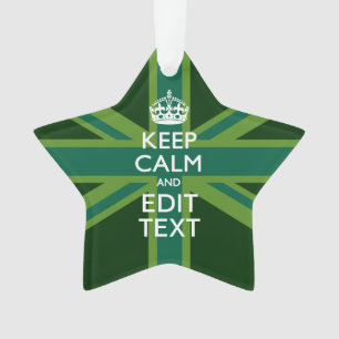Green Teal Keep Calm And Get Your Text Union Jack Ornament