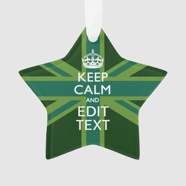 Green Teal Keep Calm And Get Your Text Union Jack Ornament (Front)