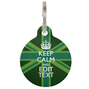 Green Teal Keep Calm And Get Your Text Union Jack Pet Tag