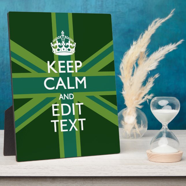 Green Teal Keep Calm And Get Your Text Union Jack Plaque (Side)
