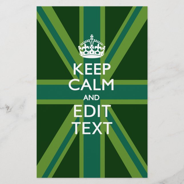 Green Teal Keep Calm And Get Your Text Union Jack Stationery (Front)