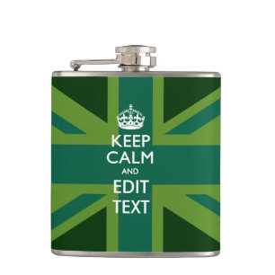 Green Teal Keep Calm And Have Your Text Union Jack Hip Flask