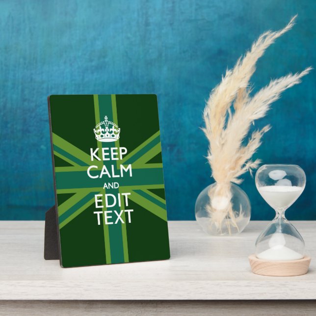 Green Teal Keep Calm And Have Your Text Union Jack Plaque (Side)