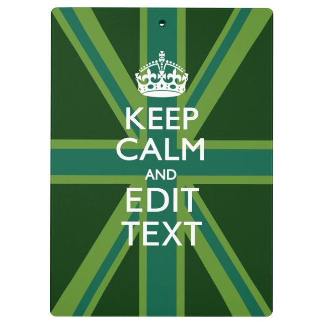 Green Teal Keep Calm And Your Text Union Jack Clipboard (Back)