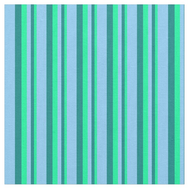 Green, Teal & Light Sky Blue Coloured Pattern Fabric (Close Up)