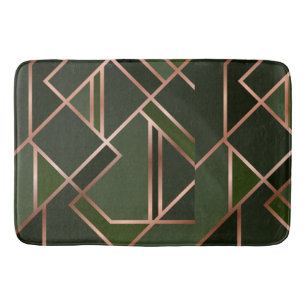 Green,teal,lime,gold,gold, golden,geometric,patter bath mat