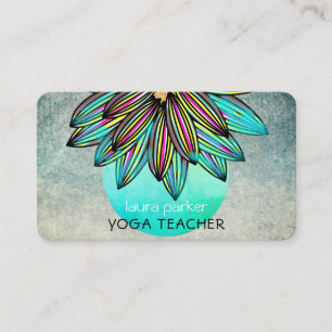 Green Teal Lotus Flower Yoga Meditation Trainer B Business Card
