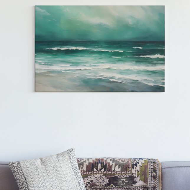 Green Teal Modern Beach Ocean Painting Canvas Print (Creator Uploaded)