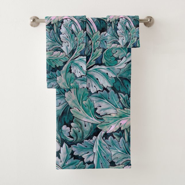 Green & Teal Morris Leaves  Bath Towel Set (Insitu)