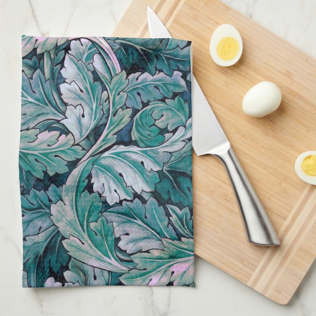 Green & Teal Morris Leaves  Kitchen Towel (Quarter Fold)