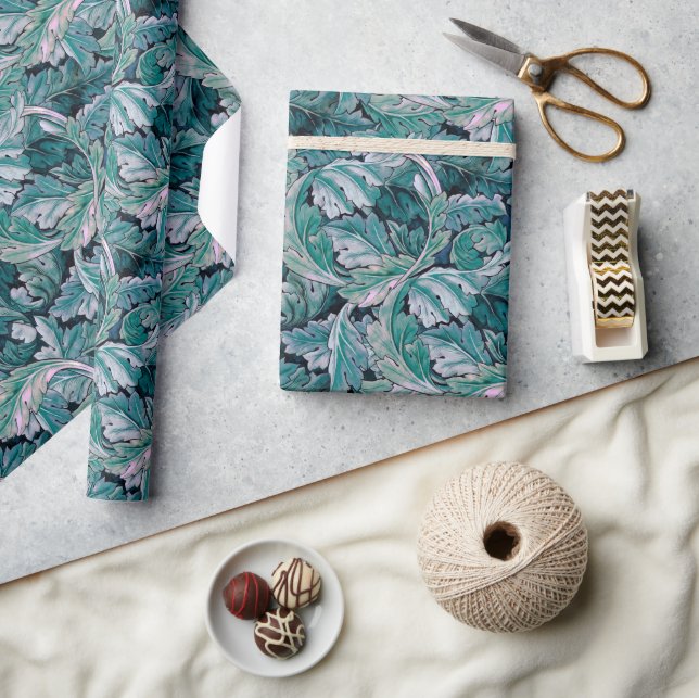 Green & Teal Morris Leaves  Wrapping Paper (Crafts)