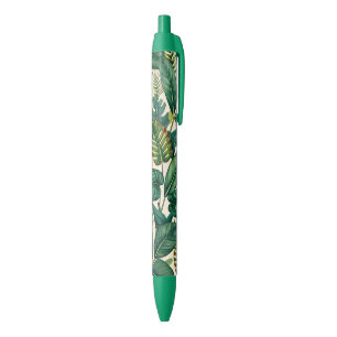 Green & Teal Palm Monstera Tropical Leaves Pattern Blue Ink Pen