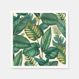Green & Teal Palm Monstera Tropical Leaves Pattern Napkin