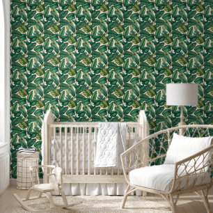 Green & Teal Palm Monstera Tropical Leaves Pattern Wallpaper