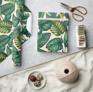 Green & Teal Palm Monstera Tropical Leaves Pattern Wrapping Paper