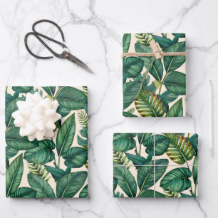 Green & Teal Palm Monstera Tropical Leaves Pattern Wrapping Paper Sheet