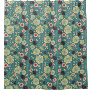 Green Teal Pink Floral Toss Pattern