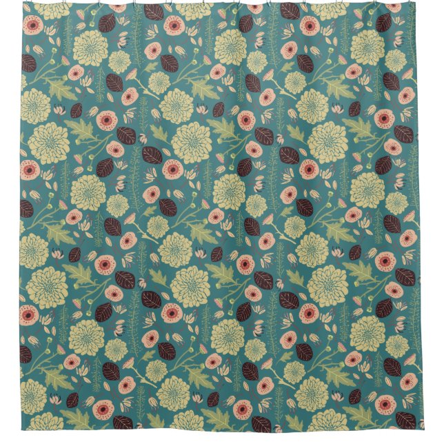 Green Teal Pink Floral Toss Pattern (Front)