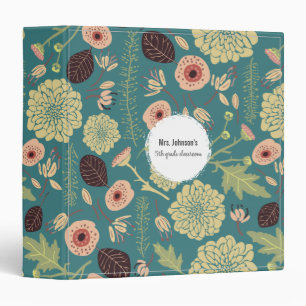 Green Teal Pink Floral Toss Patterned Flowers Binder
